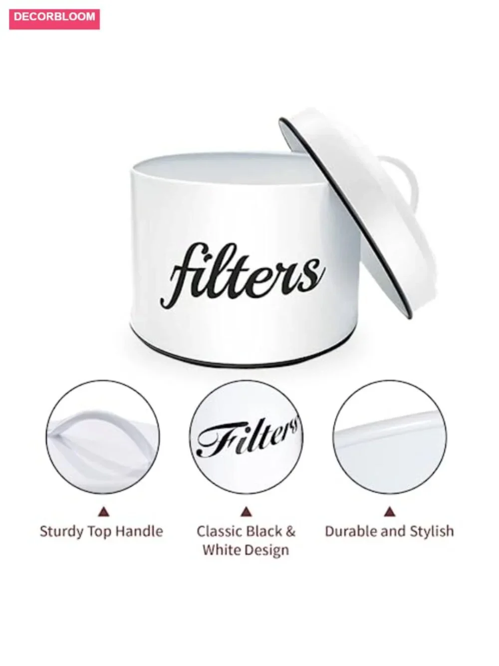 Rustic Galvanized Steel Coffee Filter Holder with Lid, Large Capacity Storage